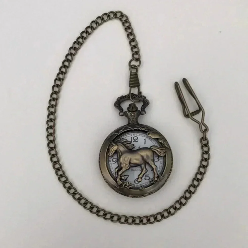 Wild Horse Bronze Pocket Watch and Chain NWT